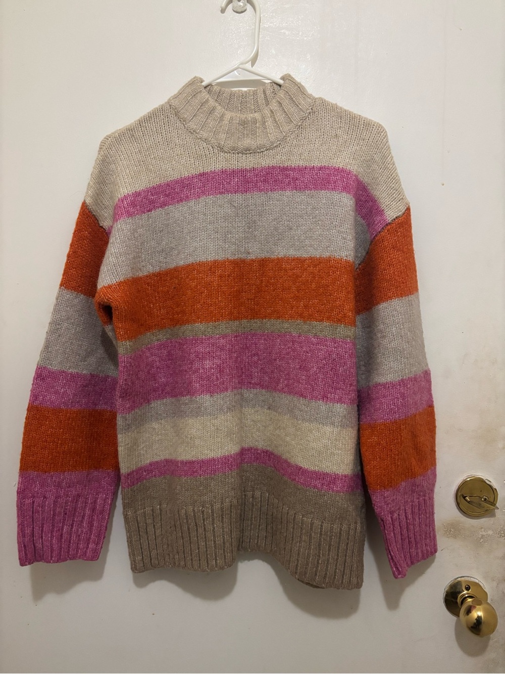 H&M Striped Mock Neck Knit Sweater | Pink, Orange & Neutral | Size Small